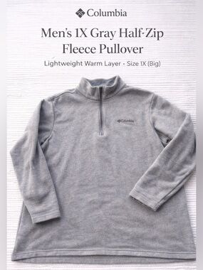 Columbia Men’s 1X Gray Half‑Zip Fleece Pullover